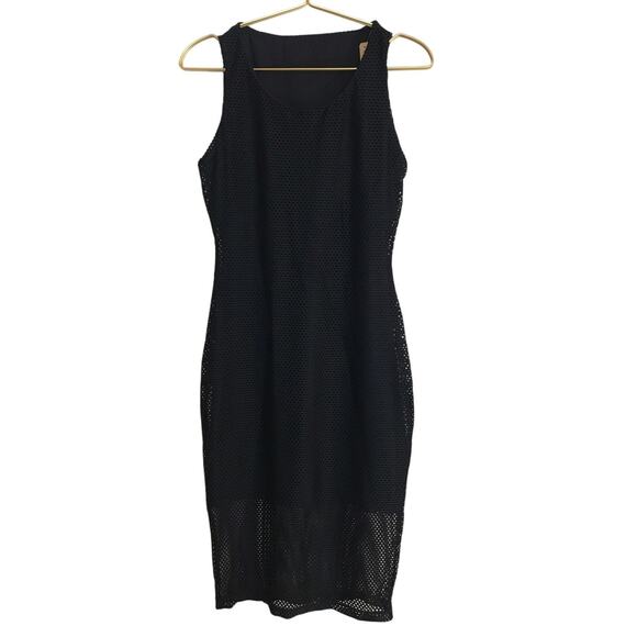 Shapellx Black Mesh Layered Midi Shaper Dress L Bodycon Stretch - Picture 1 of 10